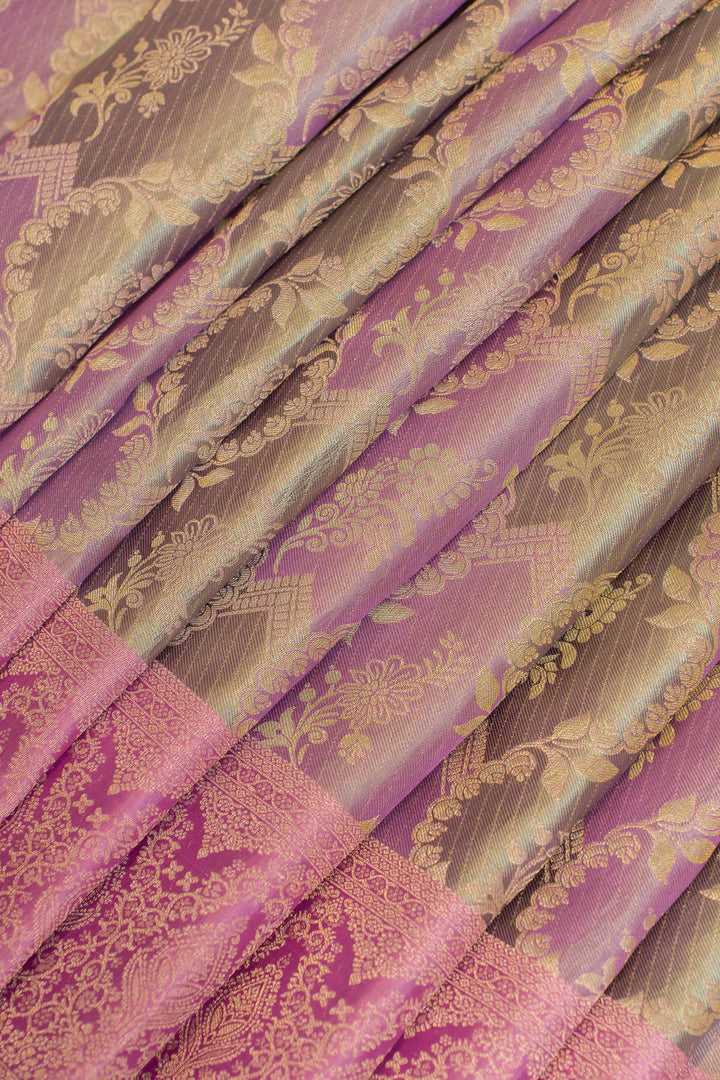 Lilac and gold rangkat pure brocade Kanchipuram silk saree