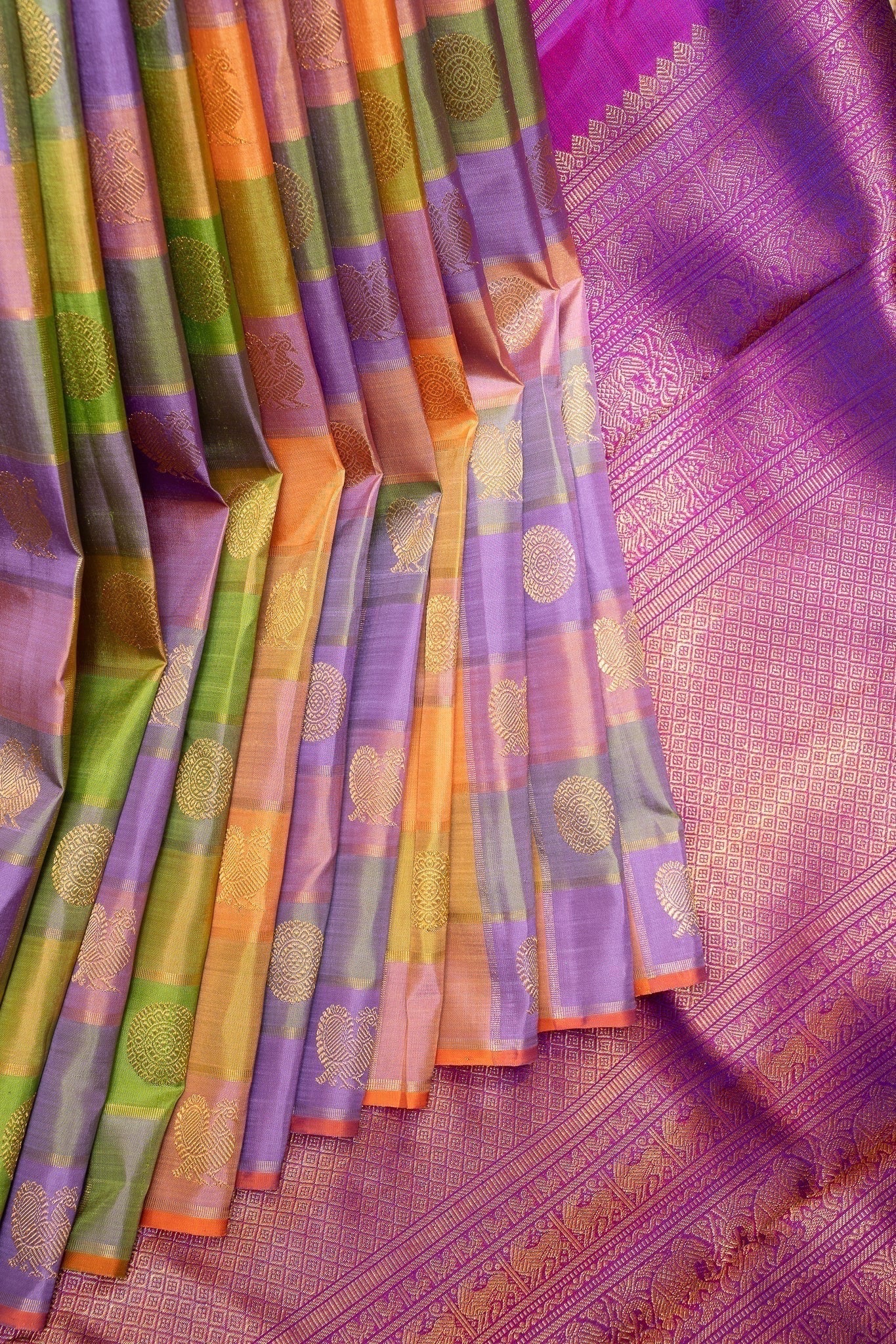 Multi Checks Veldhari Pure Zari Kanchipuram Silk Saree - Clio Silks