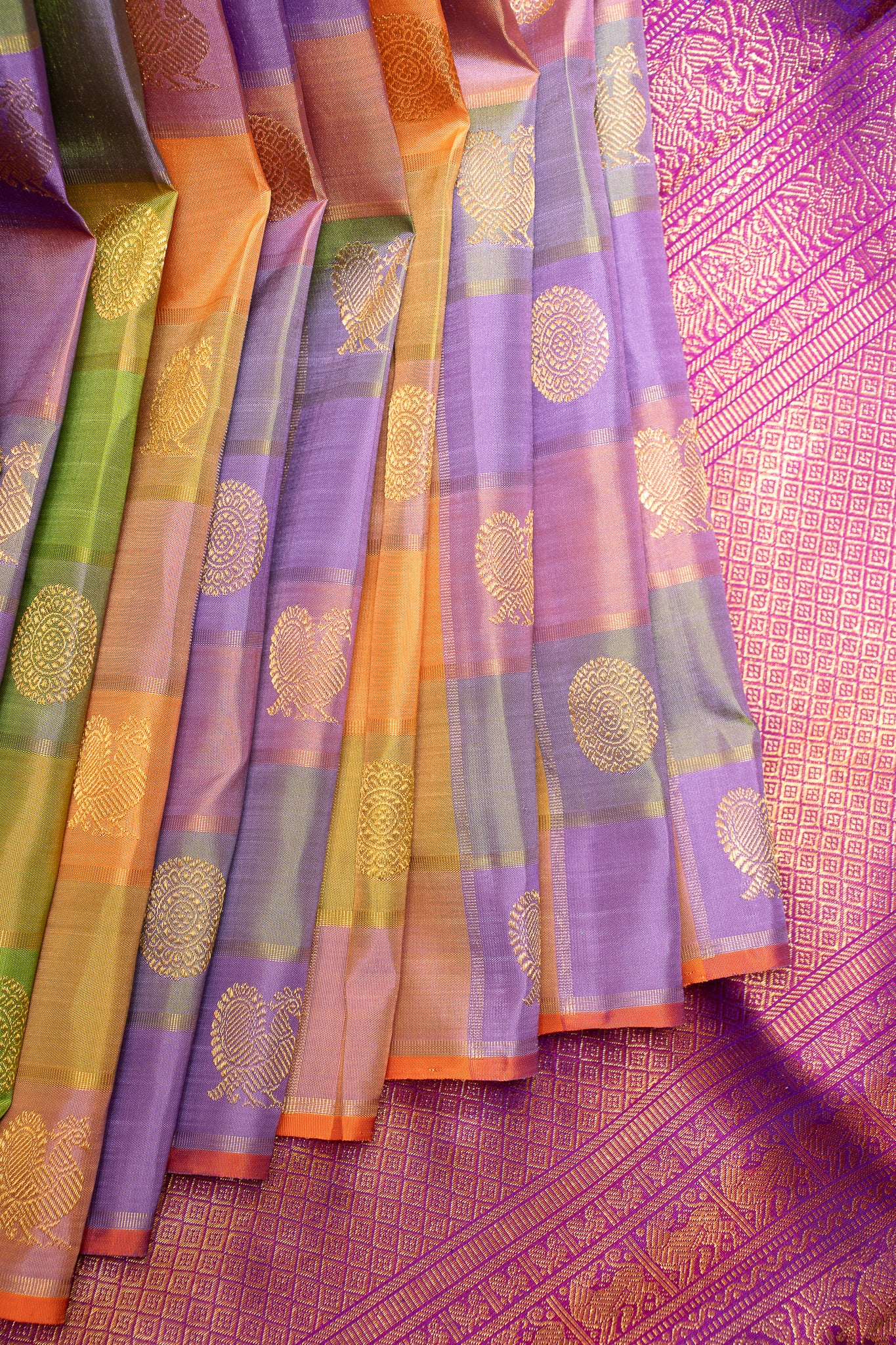 Multi Checks Veldhari Pure Zari Kanchipuram Silk Saree - Clio Silks