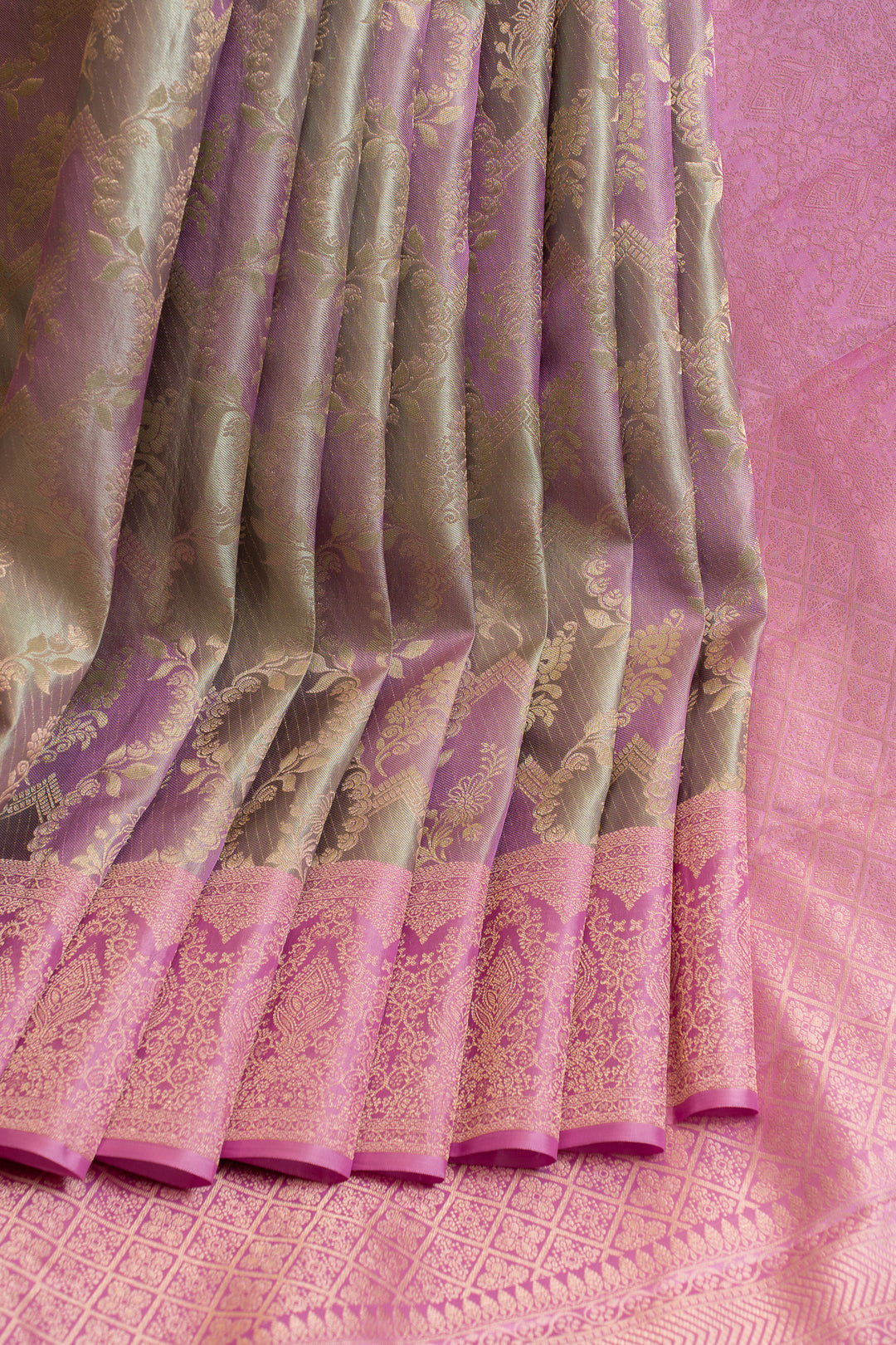 Lilac and gold rangkat pure brocade Kanchipuram silk saree