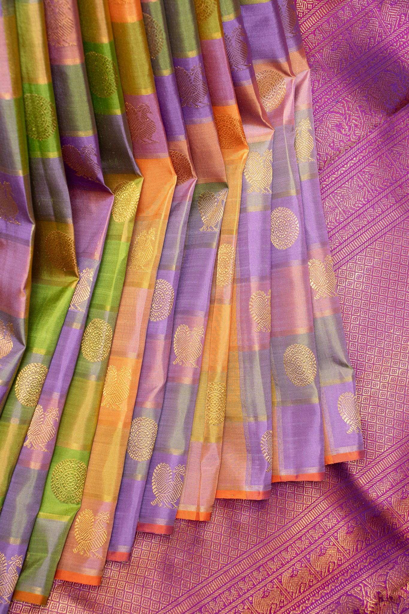 Multi Checks Veldhari Pure Zari Kanchipuram Silk Saree - Clio Silks