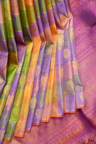 Multi Checks Veldhari Pure Zari Kanchipuram Silk Saree - Clio Silks