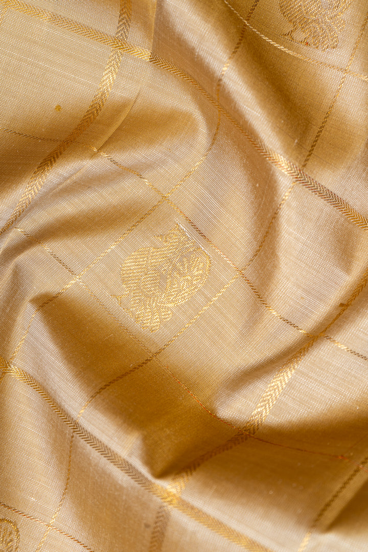 Sand Beige and Lotus Pink Pure Zari Kanchipuram Silk Saree - Clio Silks