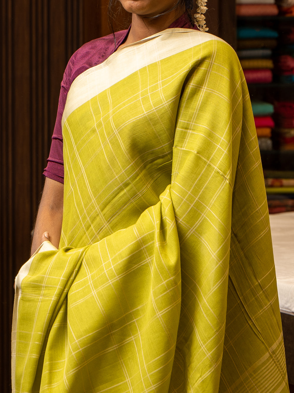 Mehendi Green Pure Khadi Jamdani Cotton Saree - Clio Silks