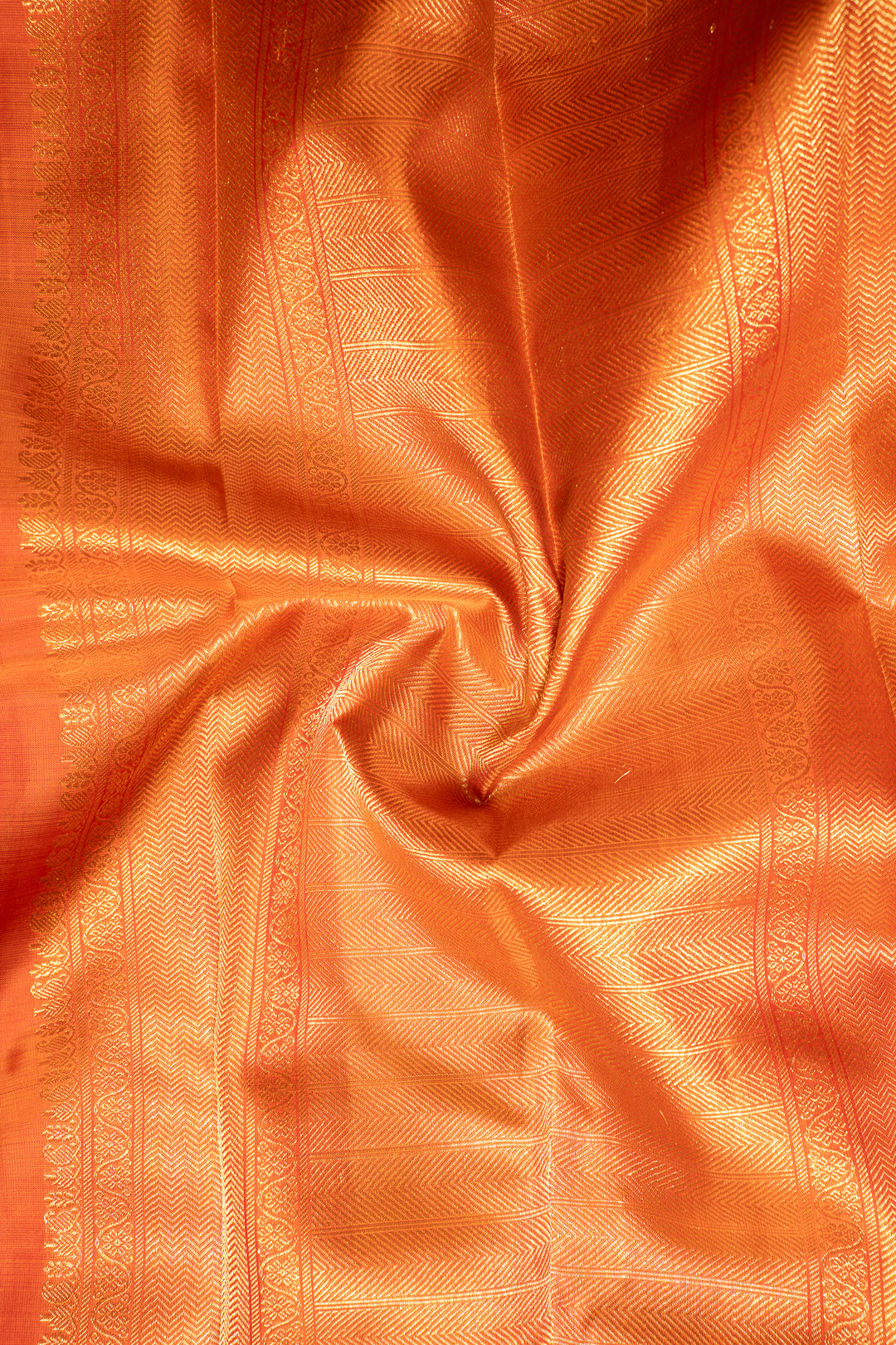 Maroon and Orange Stripes Pure Zari Kanchipuram Silk Saree - Clio Silks