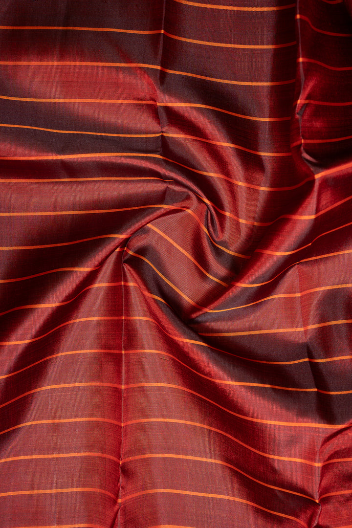 Maroon and Orange Stripes Pure Zari Kanchipuram Silk Saree - Clio Silks