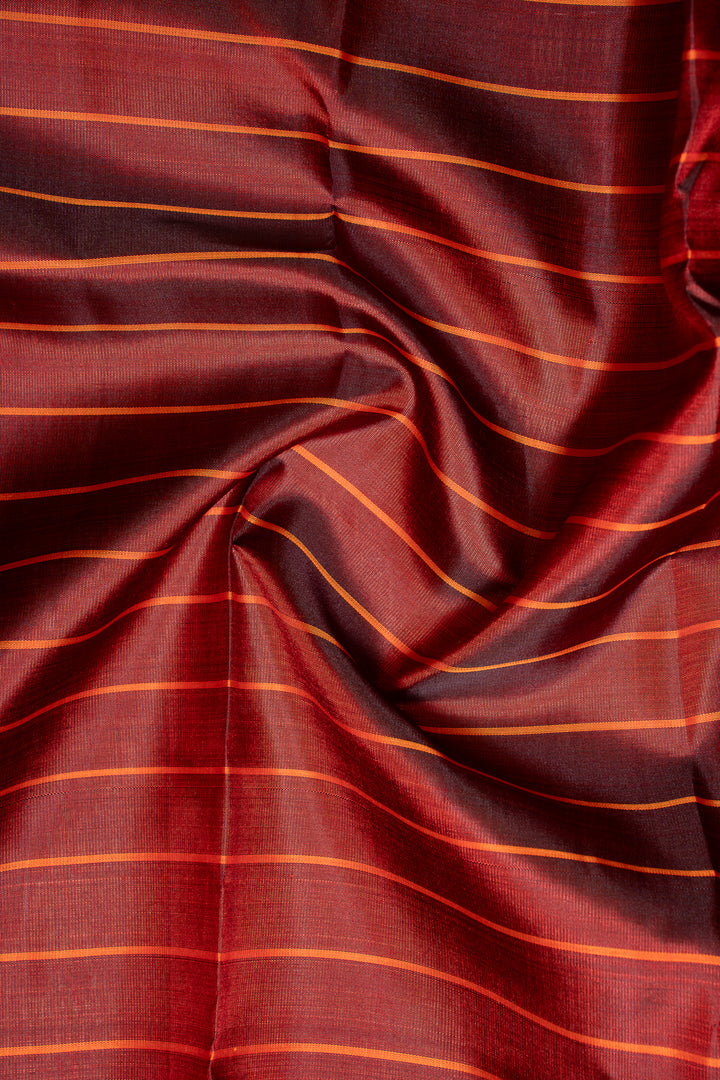 Maroon and Orange Stripes Pure Zari Kanchipuram Silk Saree - Clio Silks