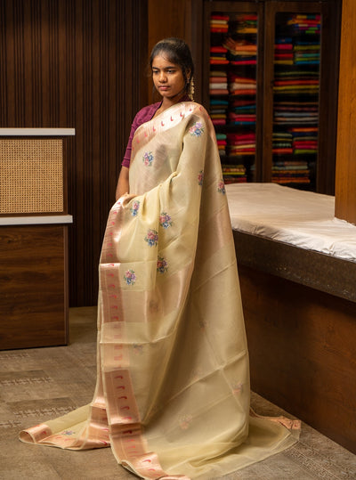 Mint Green Paithani Organza Designer Fancy Saree - Clio Silks