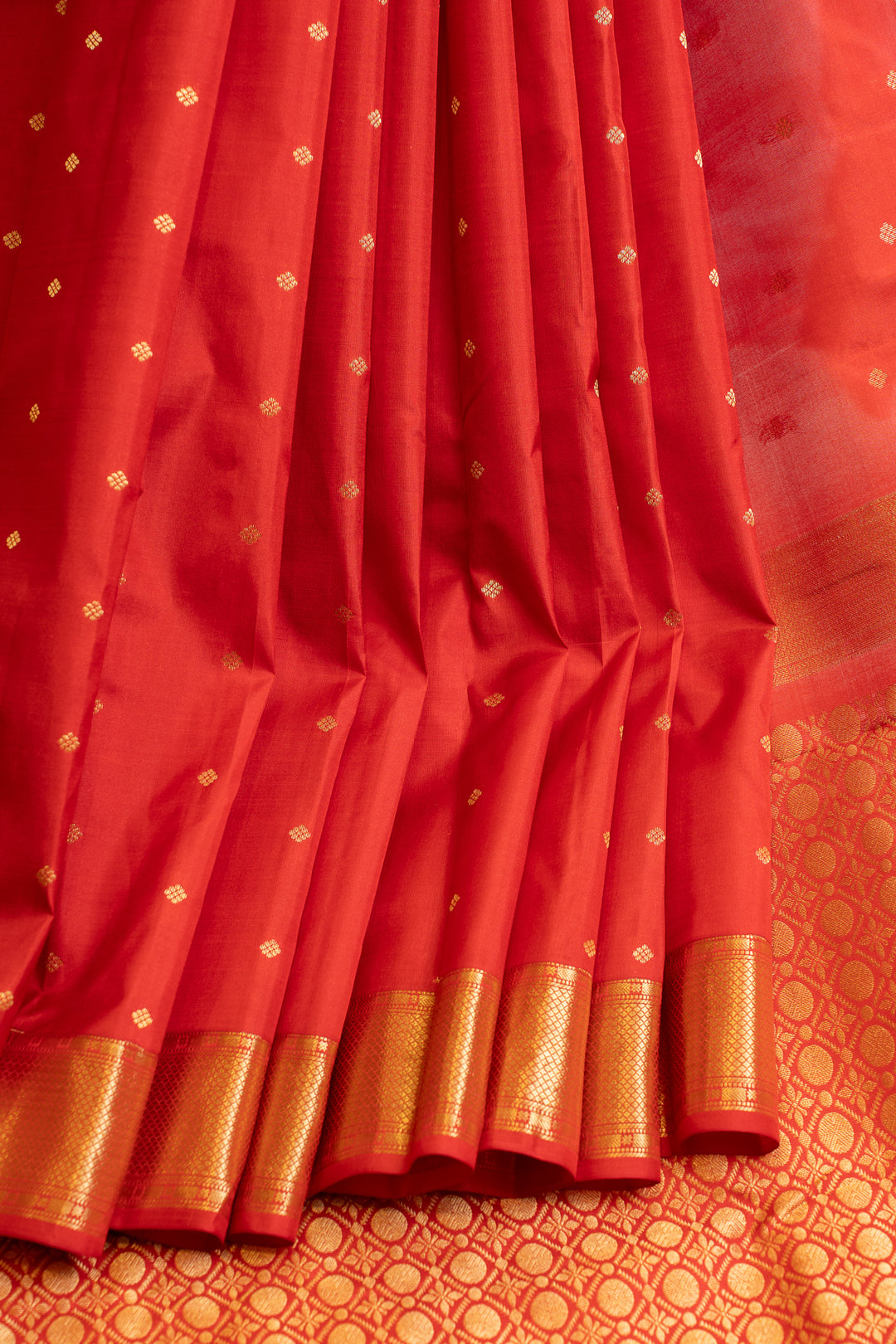 Red and gold traditional pure Kanchipuram silk saree