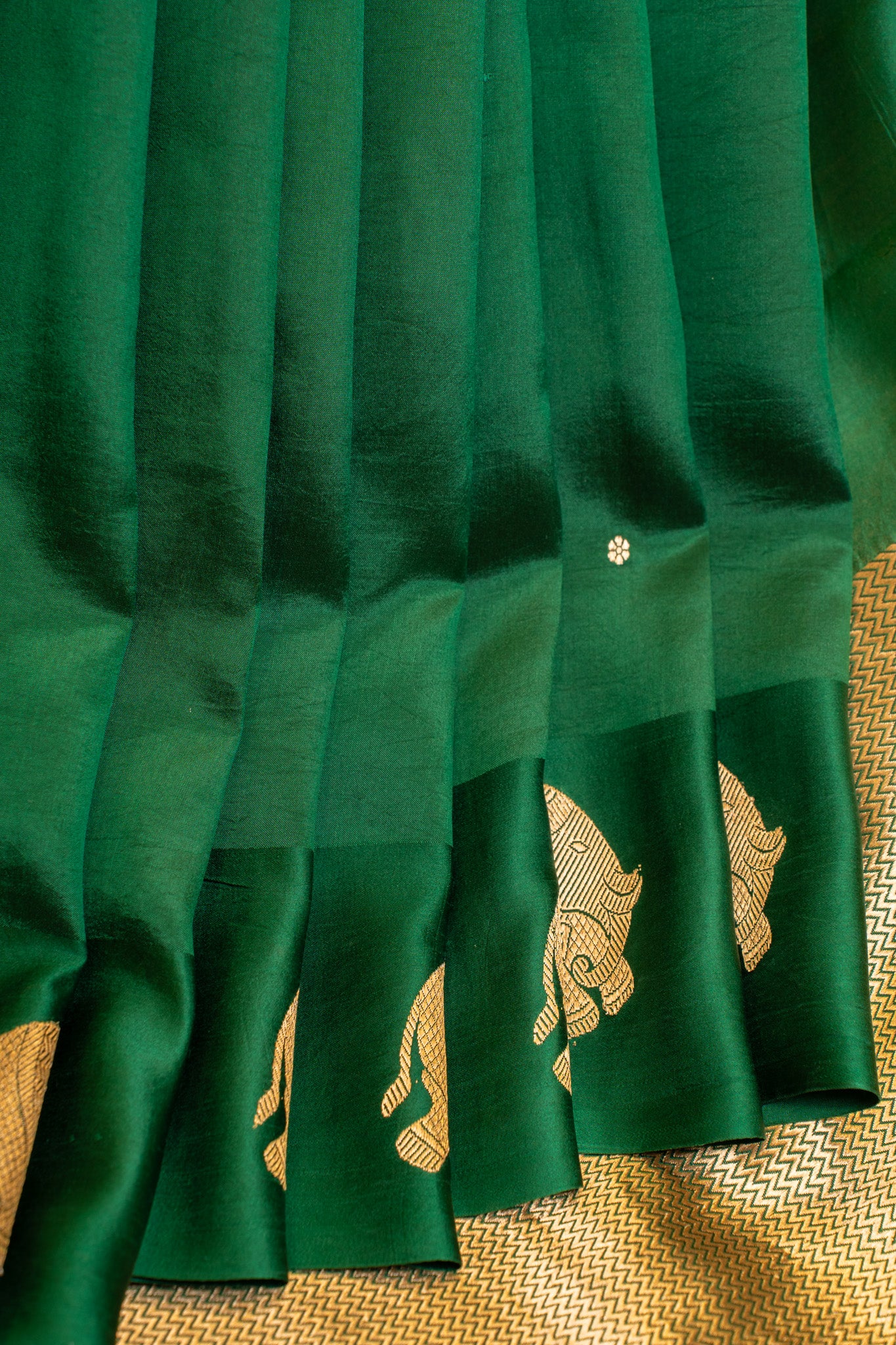 Bottle green pure Banaras mashru silk saree