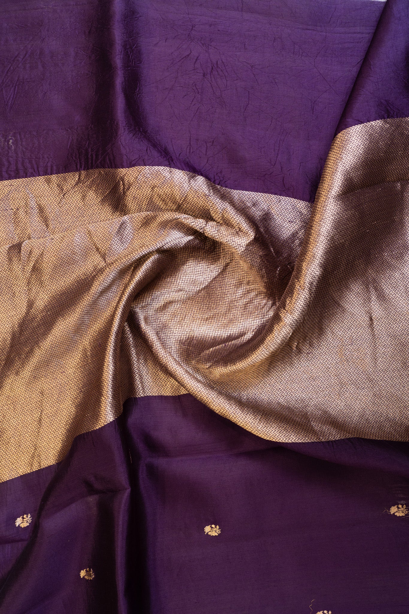 Eggplant purple pure Banaras mashru silk saree