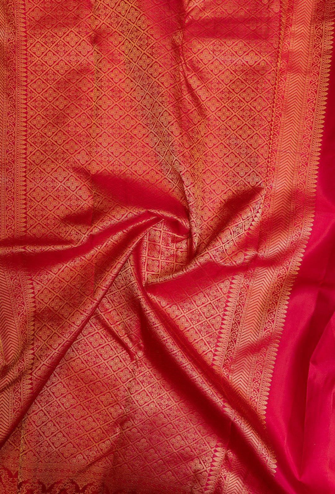 Peach and red rangkat brocade pure Kanchipuram silk saree