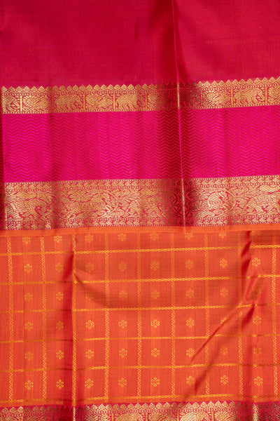 Tangerine Orange Veldhari Checks Pure Zari Kanchipuram Silk Saree - Clio Silks