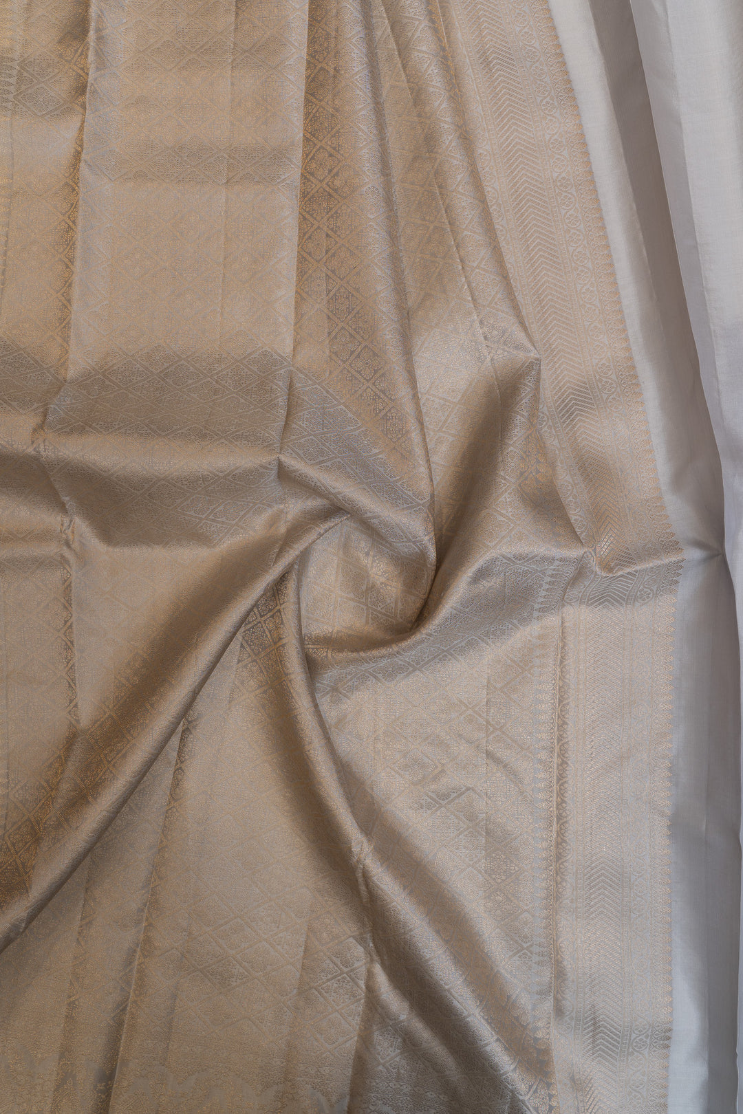 Grey and gold rangkat brocade pure Kanchipuram silk saree