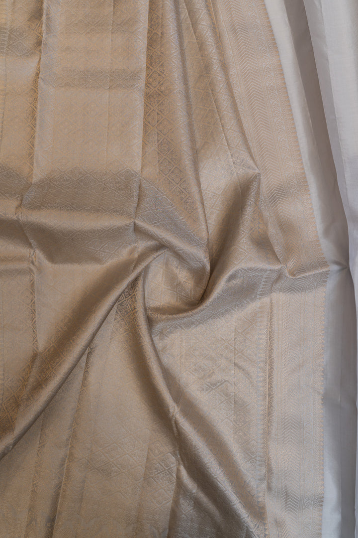 Grey and gold rangkat brocade pure Kanchipuram silk saree
