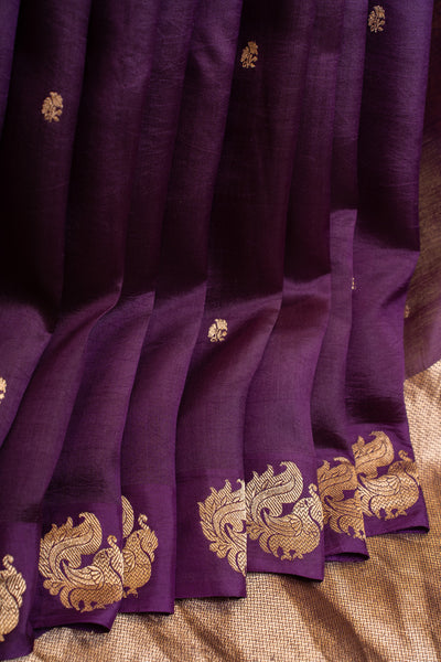 Eggplant purple pure Banaras mashru silk saree