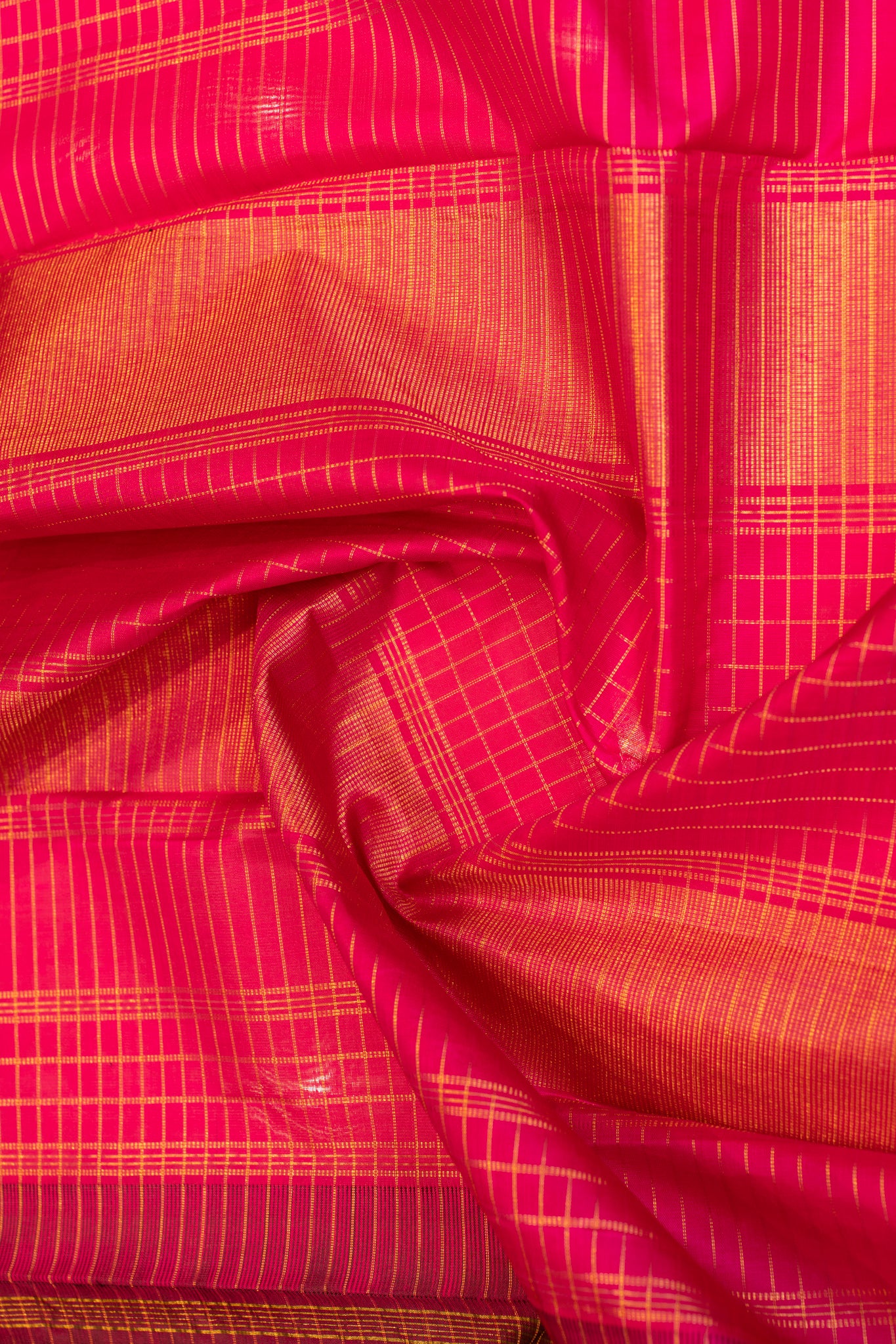 Purple checks and pink stripes pure Kanchipuram silk saree