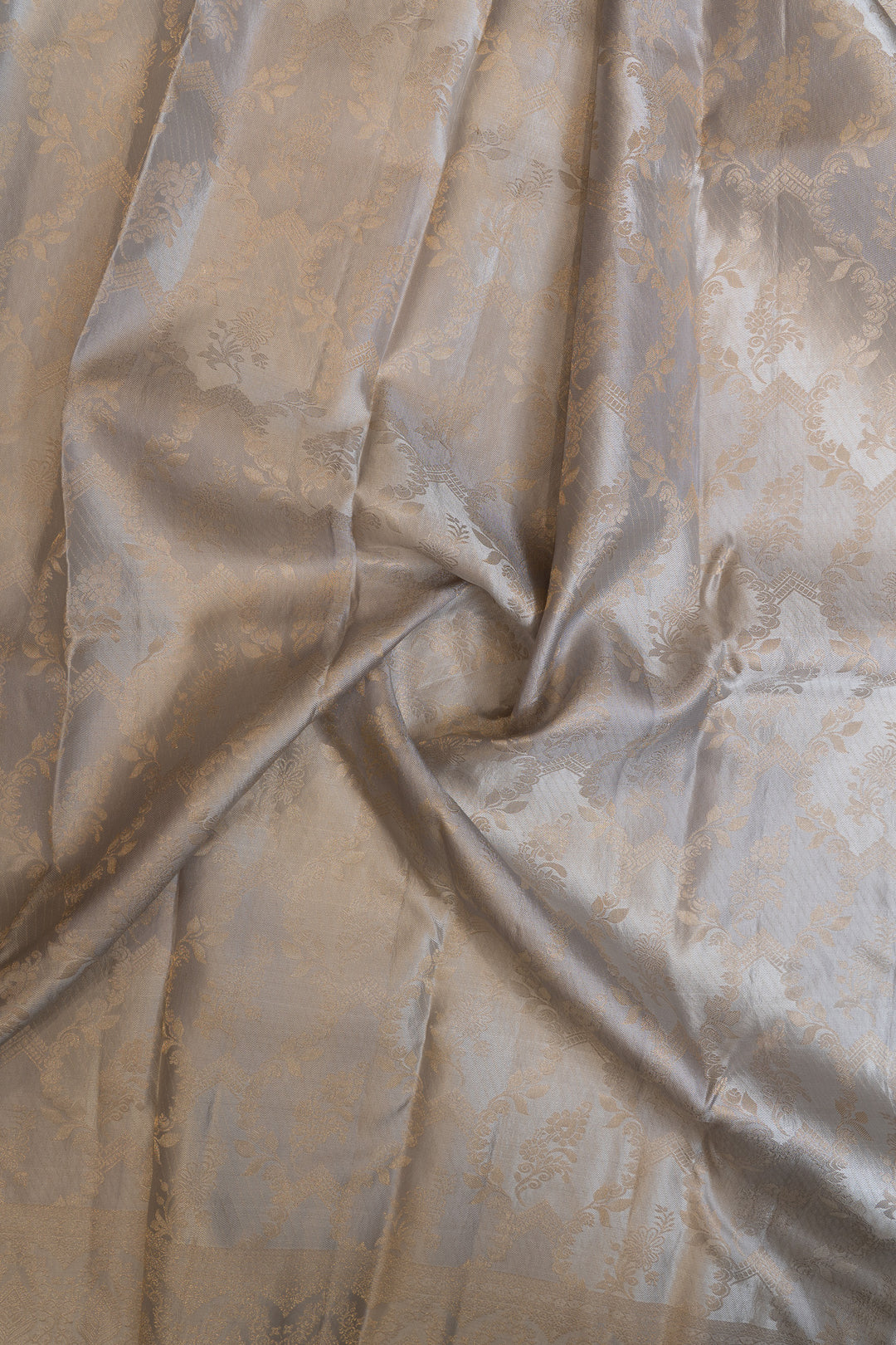 Grey and gold rangkat brocade pure Kanchipuram silk saree