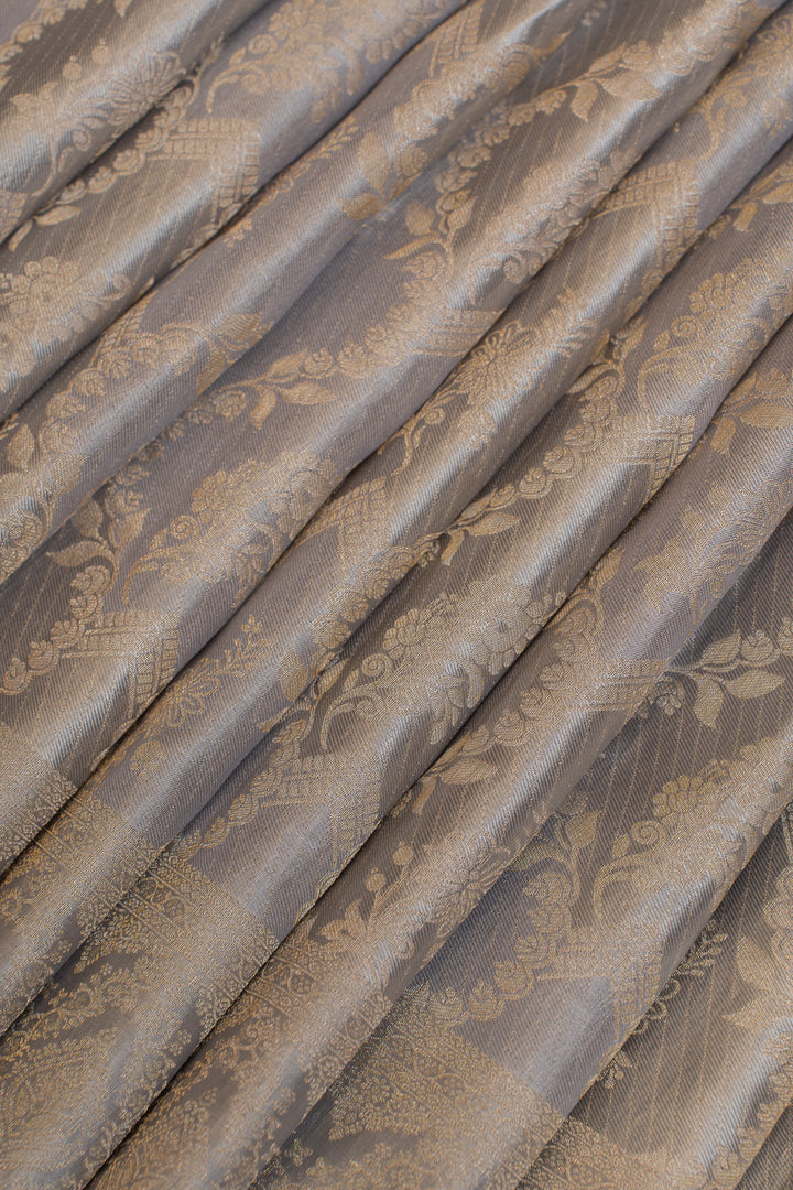 Grey and gold rangkat brocade pure Kanchipuram silk saree