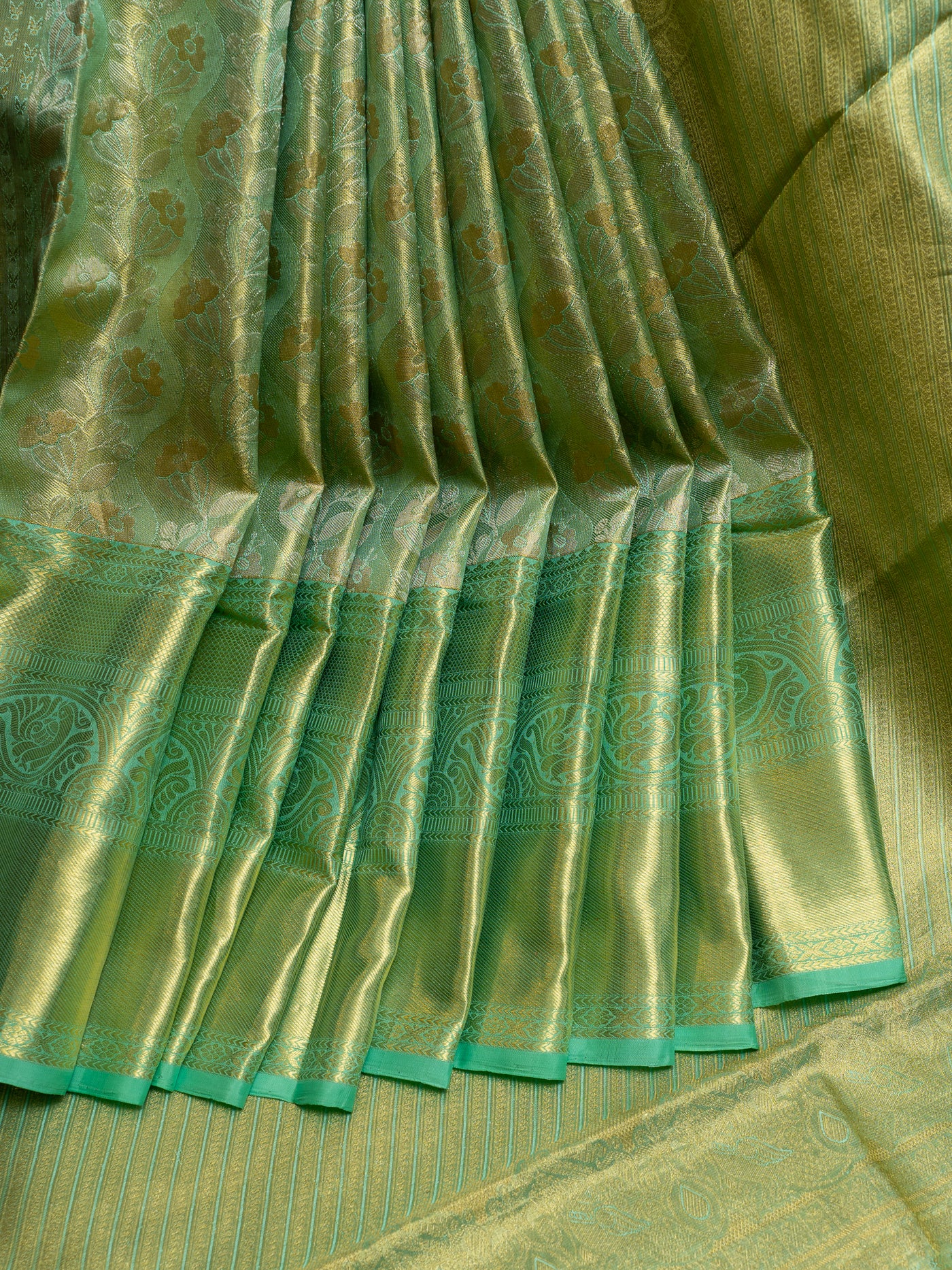 Green Floral Brocade Pure Kanchipuram Silk Saree