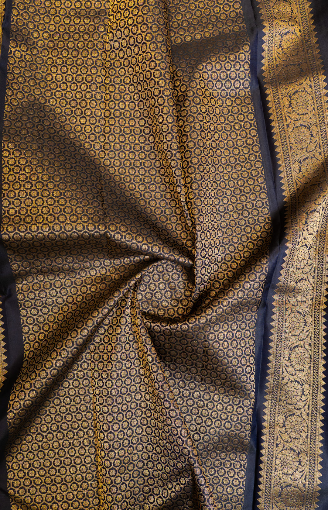 Peacock blue and black traditional pure Kanchipuram silk saree