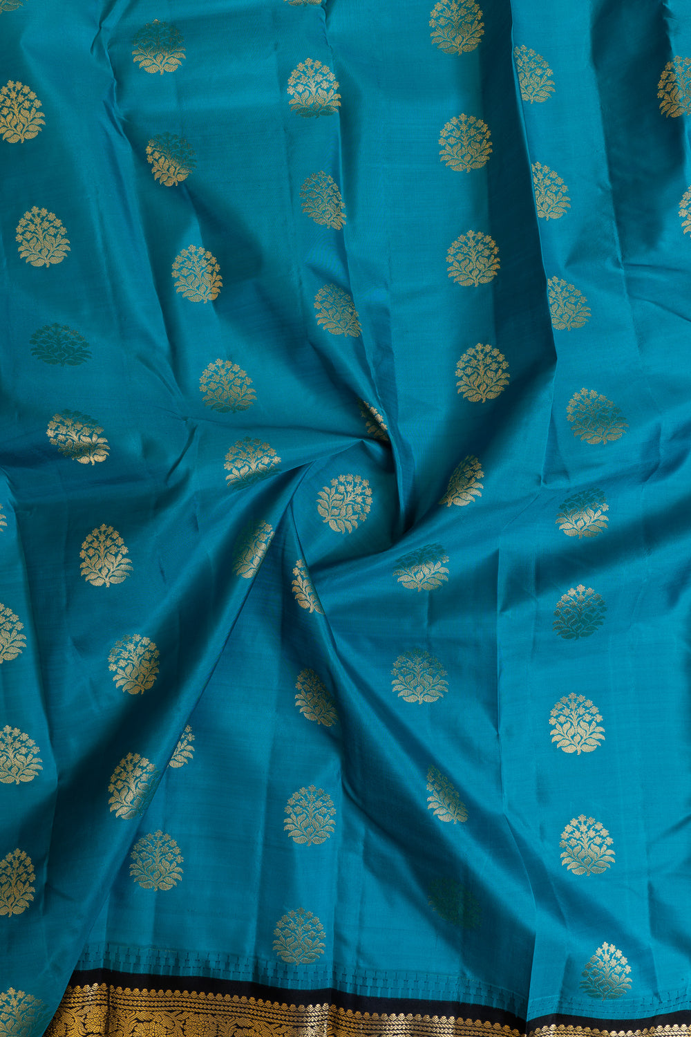 Peacock blue and black traditional pure Kanchipuram silk saree