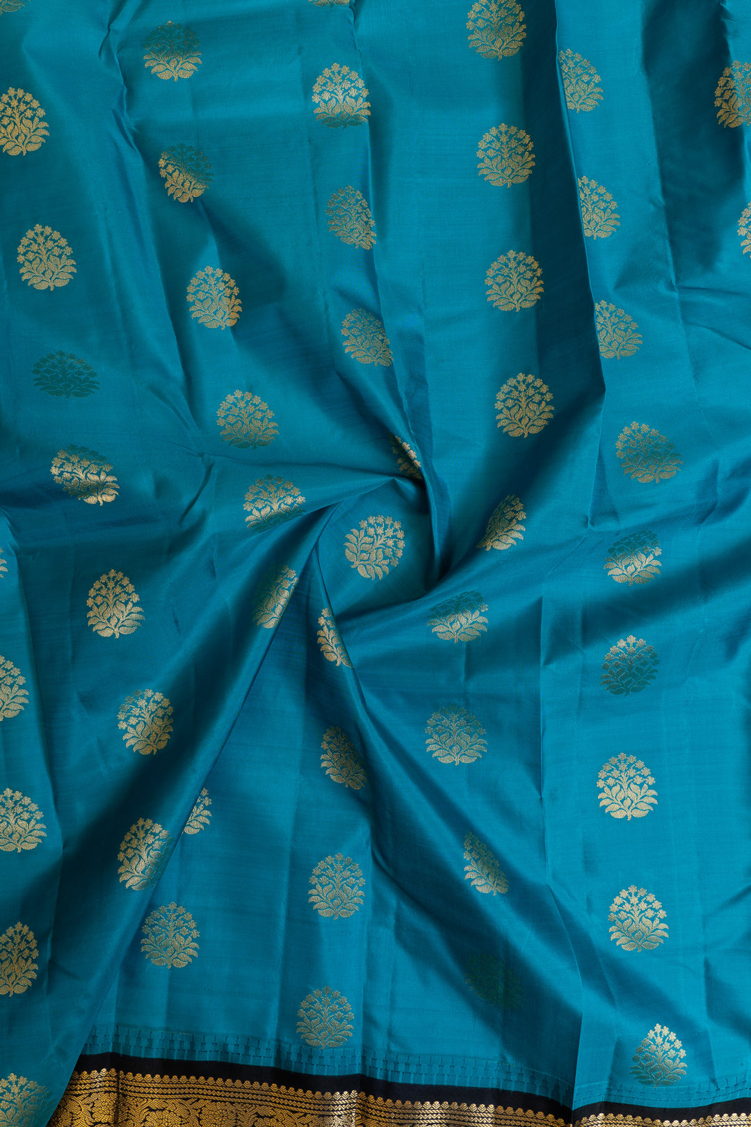 Peacock blue and black traditional pure Kanchipuram silk saree