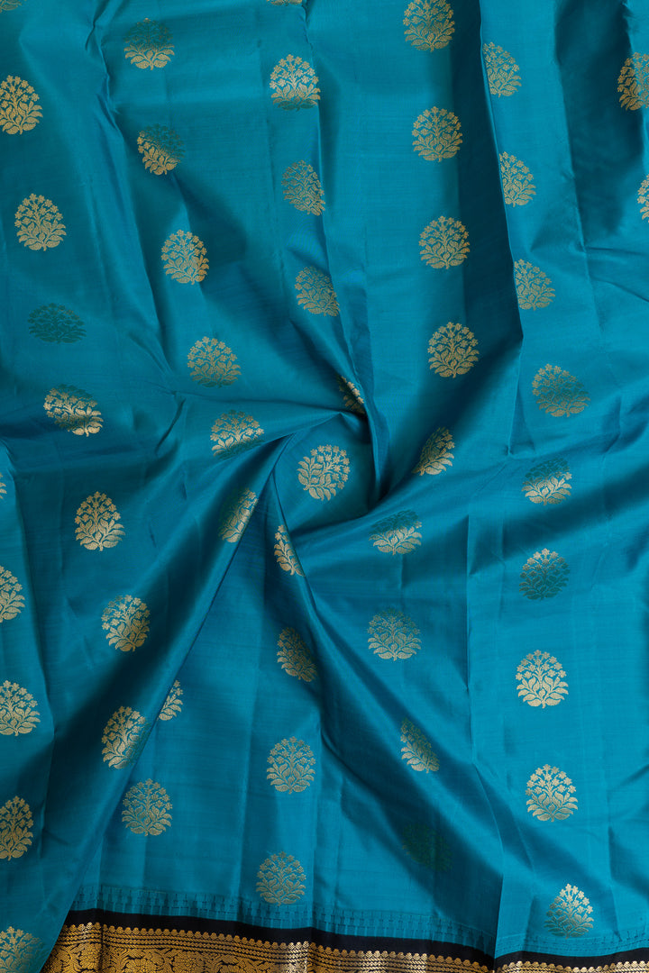 Peacock blue and black traditional pure Kanchipuram silk saree