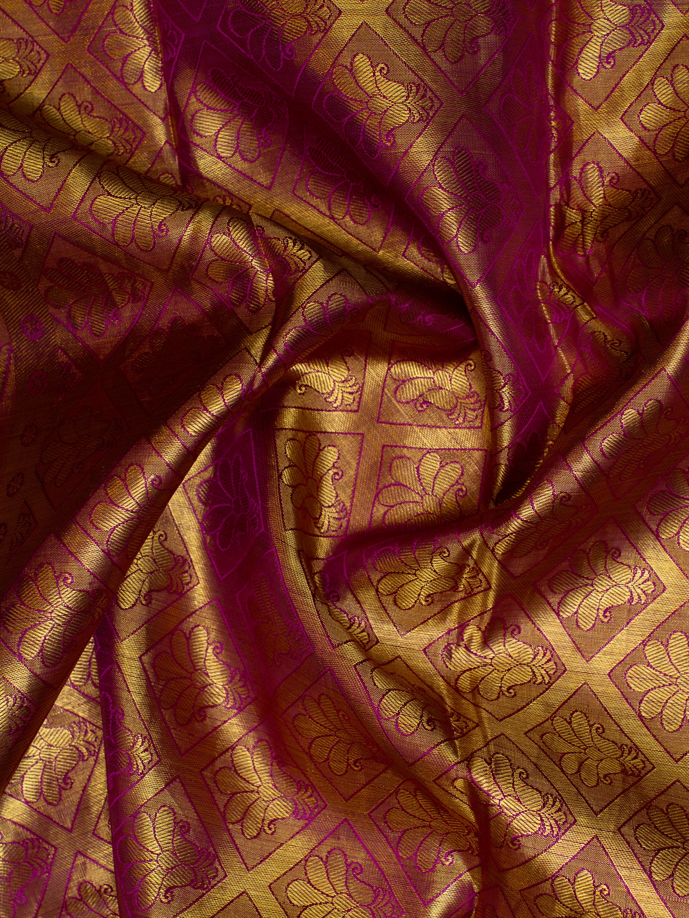 Gold and Magenta Stripes Brocade Pure Kanchipuram Silk Saree