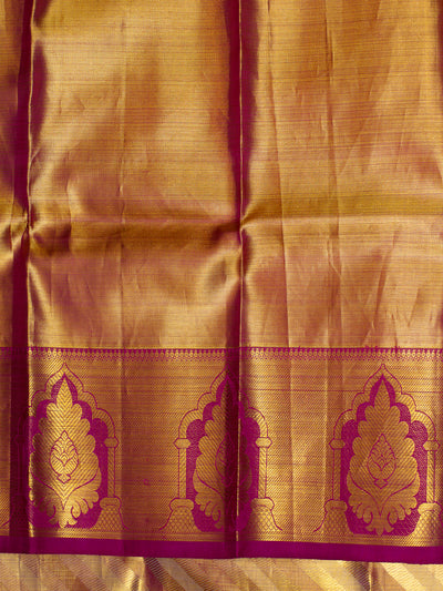 Gold and Magenta Stripes Brocade Pure Kanchipuram Silk Saree