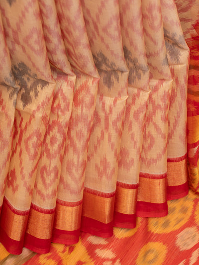 Cream ikat pure silk cotton saree