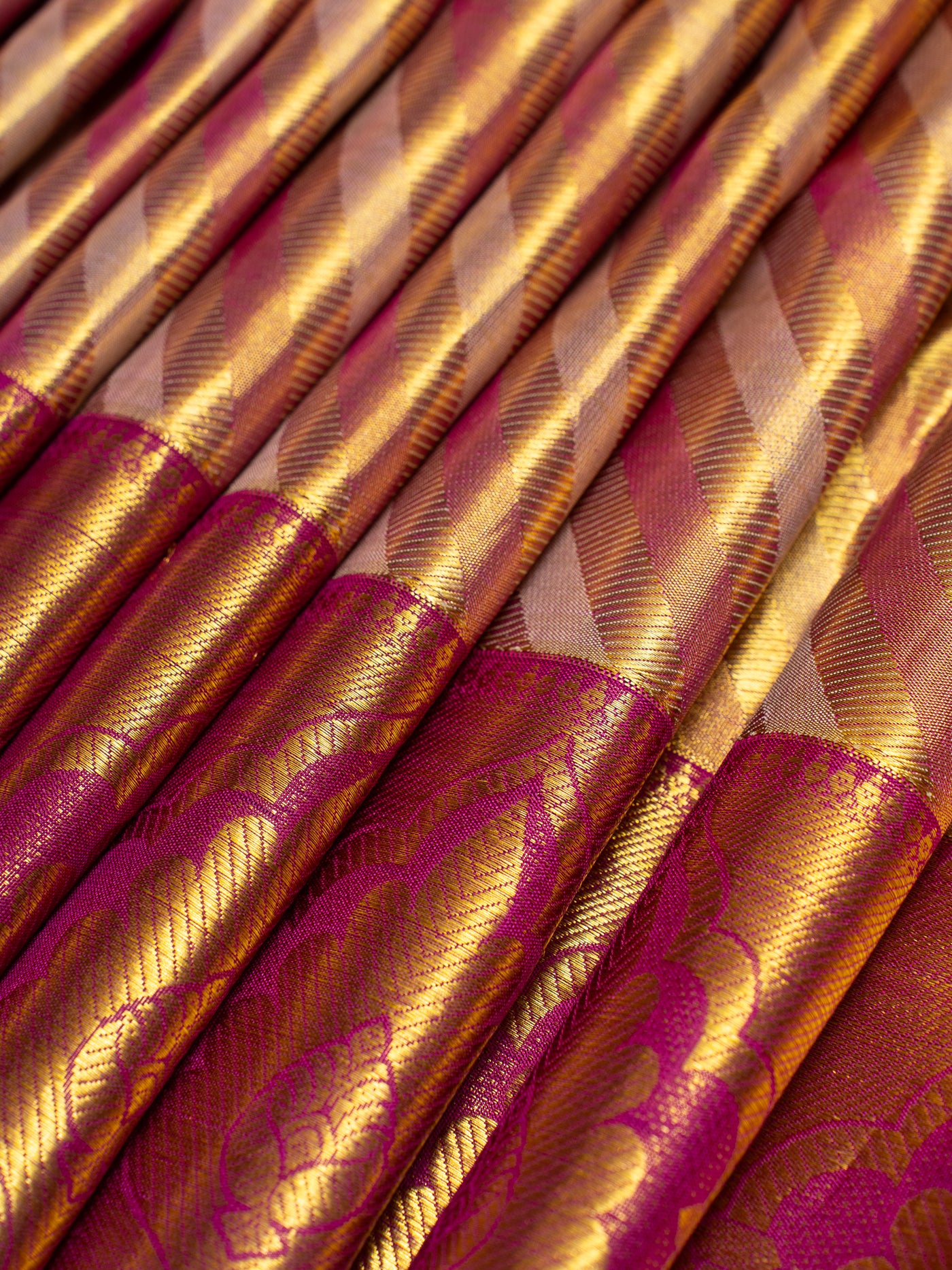 Gold and Magenta Stripes Brocade Pure Kanchipuram Silk Saree