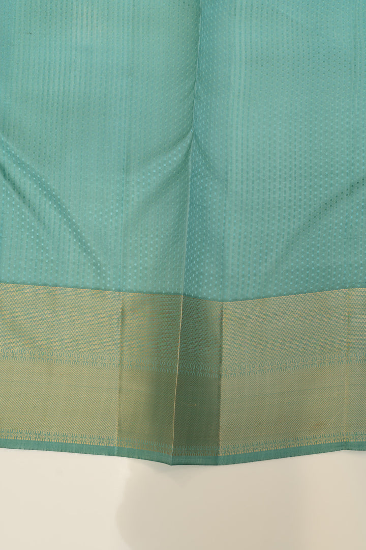Teal green threadwork pure Kanchipuram silk saree