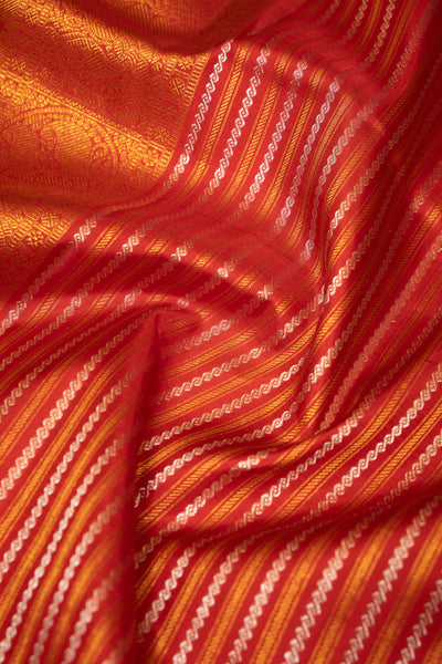 Pearl White and Rust Orange Rettai Pettu Pure Kanchipuram Silk saree - Clio Silks