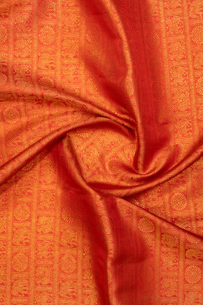 Vermillion red pure zari brocade Kanchipuram silk saree