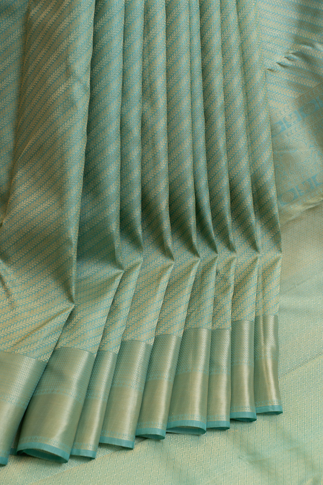 Teal green threadwork pure Kanchipuram silk saree