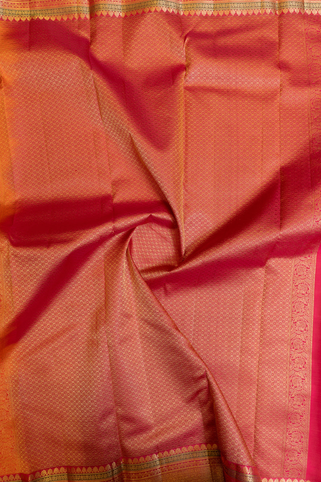 Orange thread checks traditional pure Kanchipuram silk saree