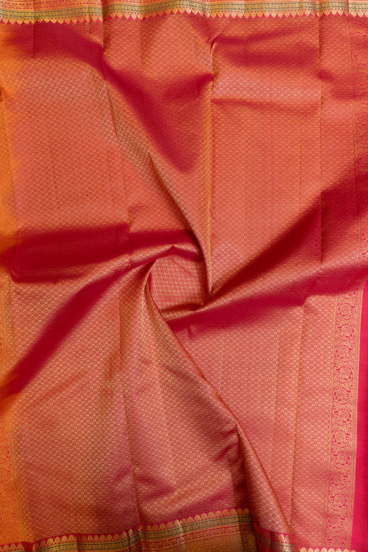 Orange thread checks traditional pure Kanchipuram silk saree