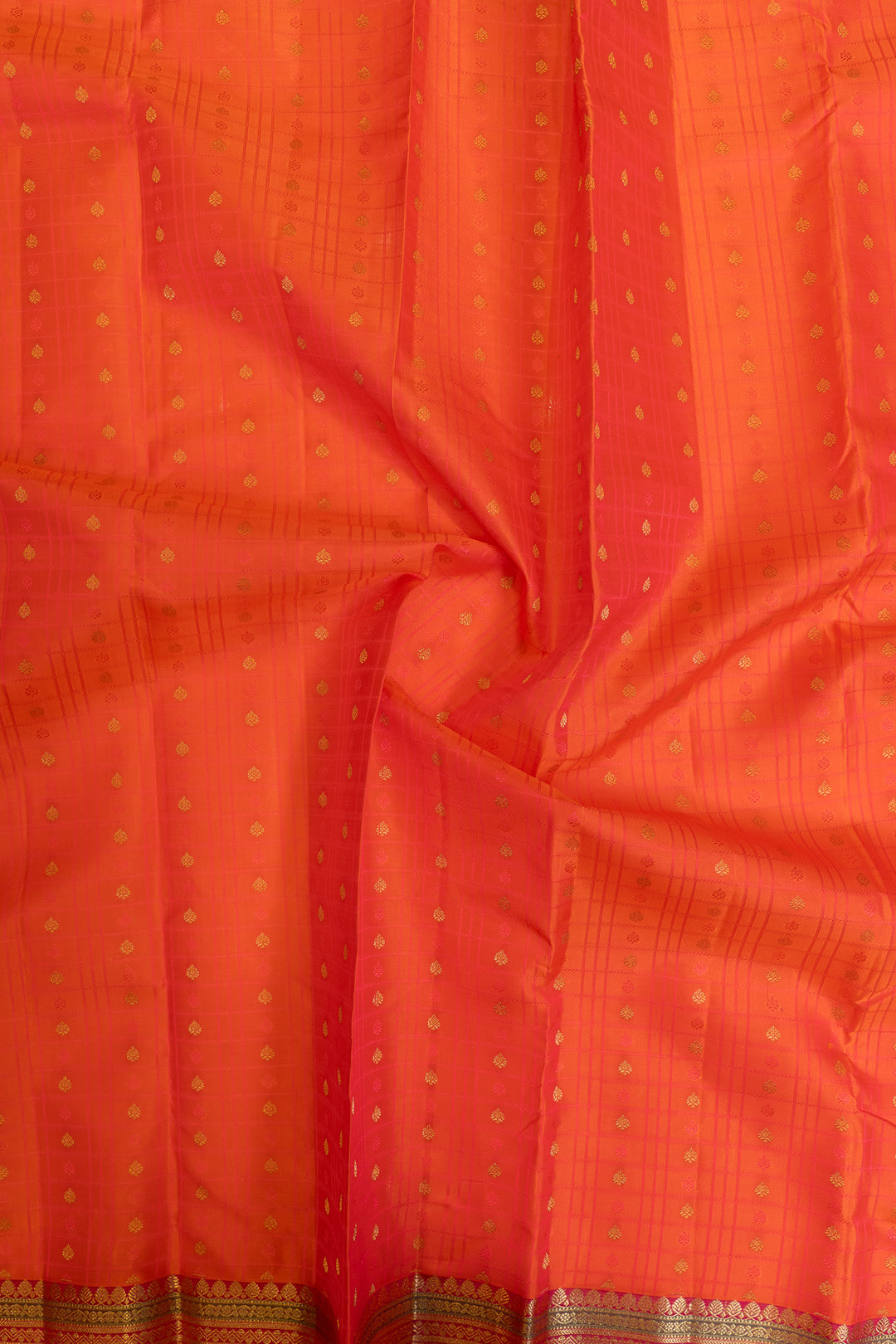 Orange thread checks traditional pure Kanchipuram silk saree
