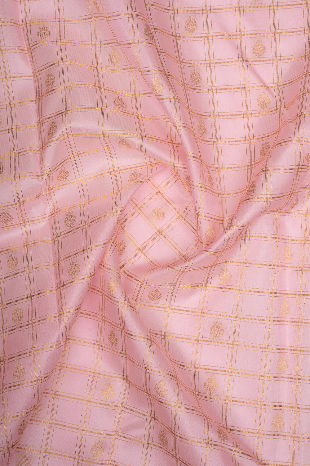 Baby Pink Zari Checks Pure Kanchipuram Silk Saree