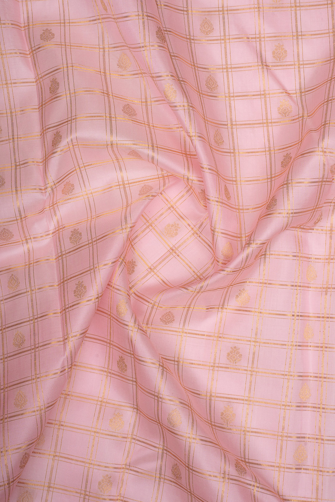 Baby Pink Zari Checks Pure Kanchipuram Silk Saree