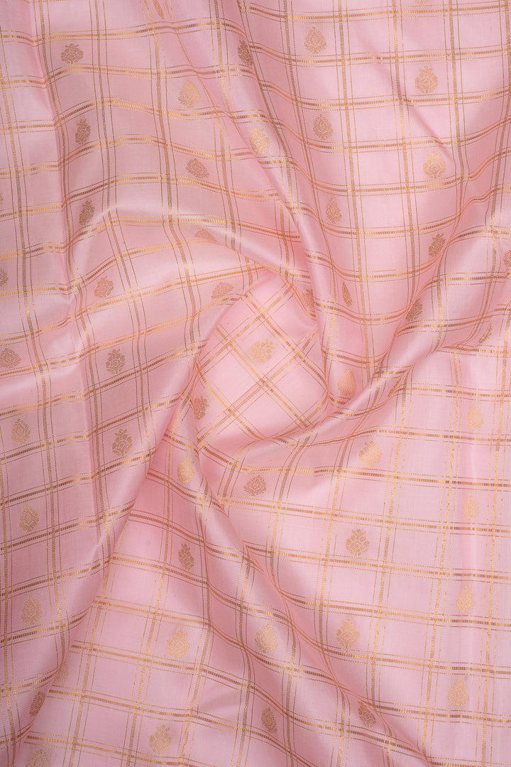Baby Pink Zari Checks Pure Kanchipuram Silk Saree