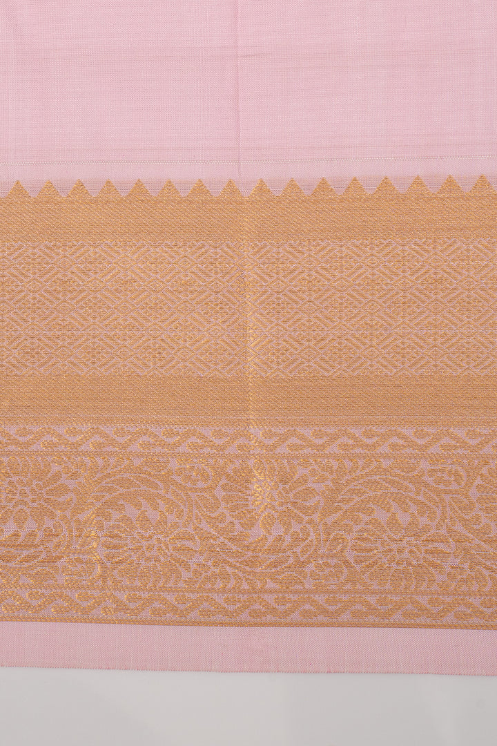 Baby Pink Zari Checks Pure Kanchipuram Silk Saree