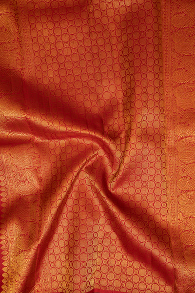 Ivory Podikattam and Maroon Rettai Pettu Pure Kanchipuram Silk Saree - Clio Silks