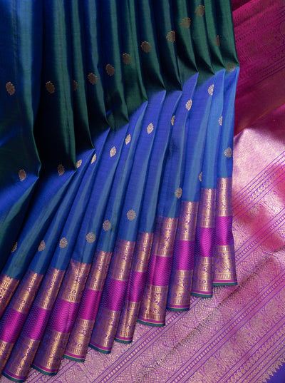 Peacock Blue and Magenta Pure Zari Kanchipuram Silk Saree - Clio Silks
