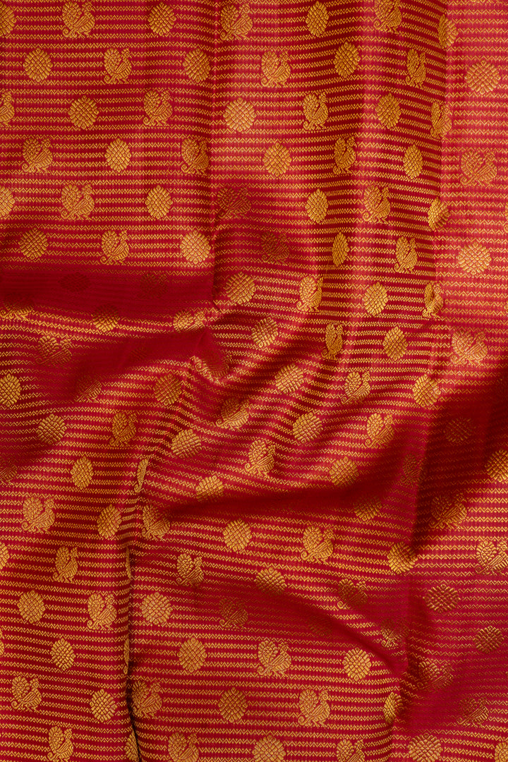 Reddish Maroon Zari Stripes Pure Kanchipuram Silk Saree - Clio Silks