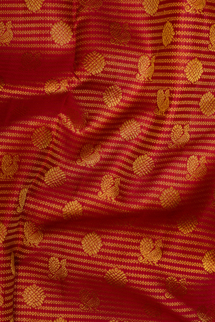 Reddish Maroon Zari Stripes Pure Kanchipuram Silk Saree - Clio Silks