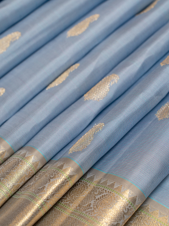 Ice Blue and Grey Pure Kanchipuram Silk Saree