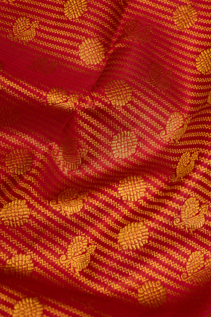 Reddish Maroon Zari Stripes Pure Kanchipuram Silk Saree - Clio Silks