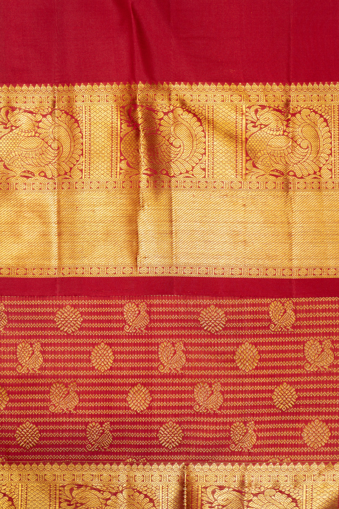 Reddish Maroon Zari Stripes Pure Kanchipuram Silk Saree - Clio Silks